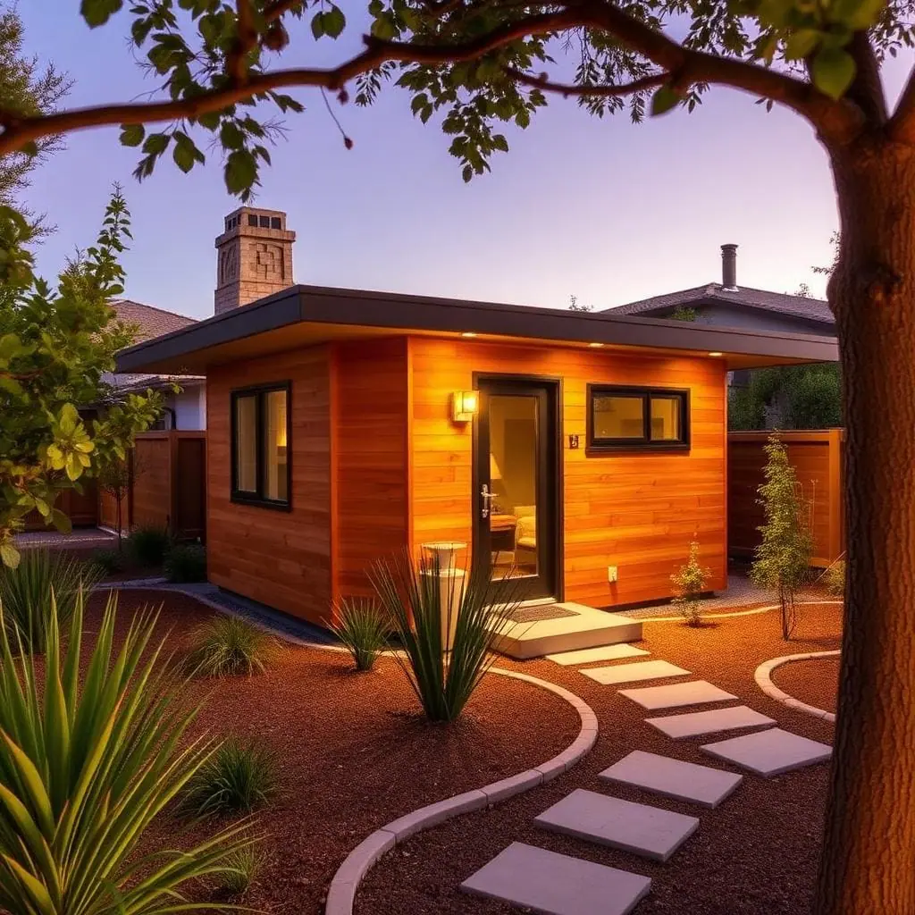 Cedar wood siding ADU at golden hour in Los Angeles